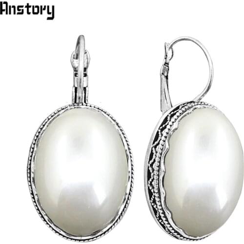 Oval Pearl Earring For Woman Double Layer Flower Bead Cuff Stud Vintage Antique Sliver Plated Fashion Jewelry TE301