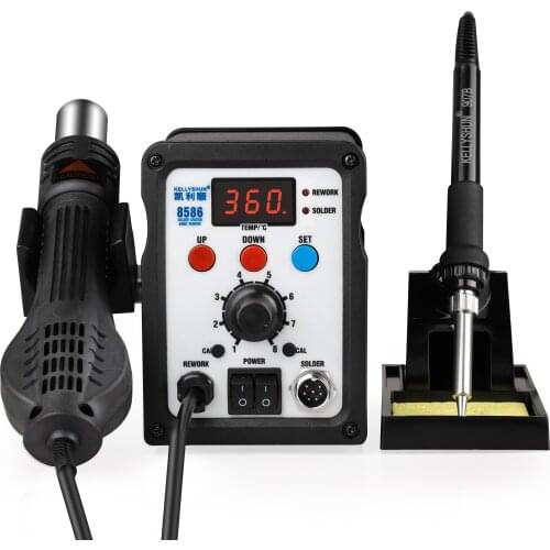 Kellyshun 2 in 1 Soldering Station Adjustable Temperature Hot Air Gun Electric Soldering Iron