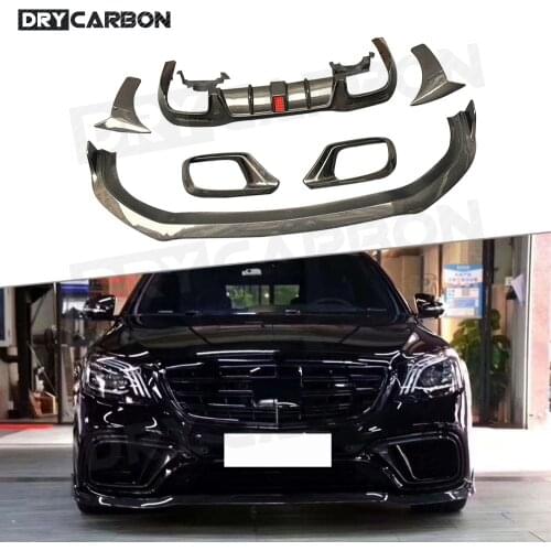 Carbon Fiber Material Front Lip Bumper Air Vent Trim Fender Cover Rear Diffuser Rear Spoiler for Benz S Class W222 S63 S65 AMG