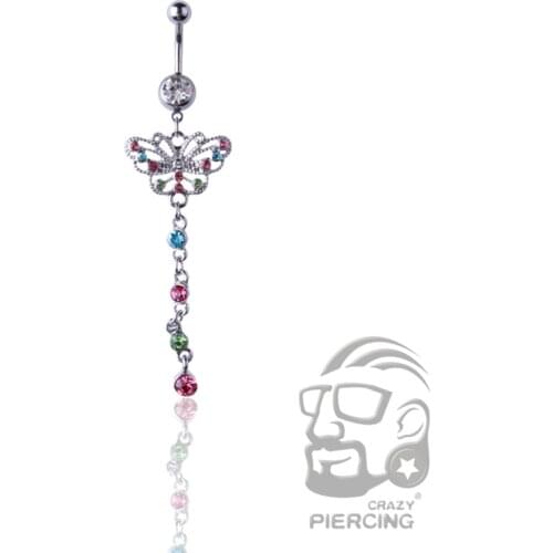 Sexy Dangle Belly Bars Belly Button Rings Belly Piercing Multicolored Butterflies Body Jewelry Navel Piercing Rings Drop Shippin