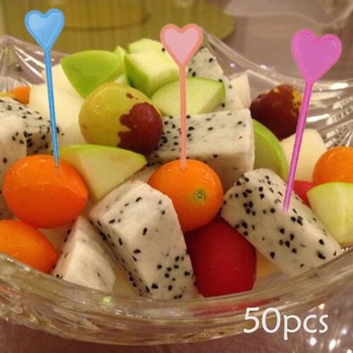 50 pcs Plastic Disposable Forks Stick Food Picks Love Heart Arrow Dessert Fruit Forks Kitchen Bento Accessories Bento Picks New
