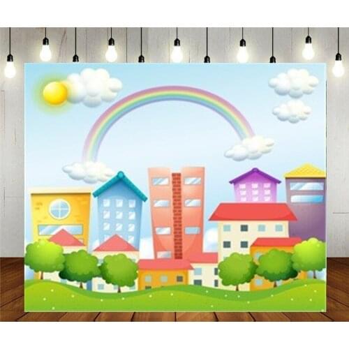 Photo Studio Props Photography Backdrop Productive City With High Buildings Vinyl Background Kids Birthday Party Decoration
