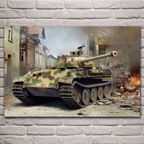 Ww2 German medium tank ruins with MG 34 fire house living room decor home wall art decor wood frame fabric posters KJ641
