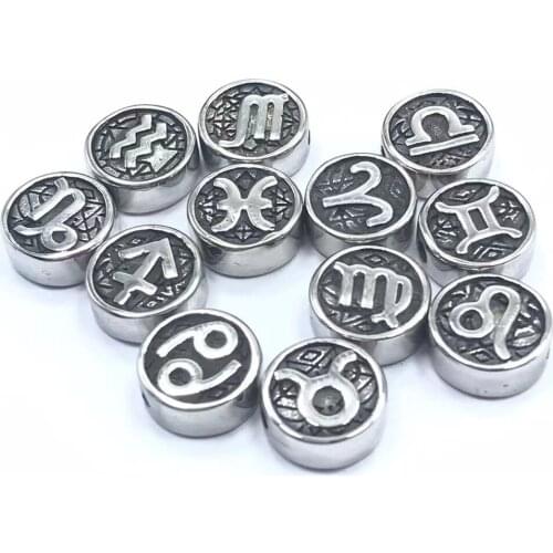 DIY Stainless Steel Twelve Signs Zodiac Charms Beads 12 Constellations Zodiac Signs Beads Fit DIY Jewelry Making Accessories
