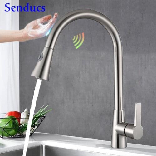 Sensor Faucets Sensitive Sensor Pull Out Kitchen Sink Faucet Brass Brushed Kitchen Mixer Tap Smart Touch Kitchen Mixer Faucets