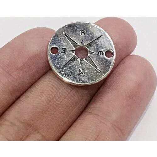 10pcs Silver Color Round Compass Charms With Hole Sailing Connectors Making Pendant Necklaces Jewelry Supplies 20mm