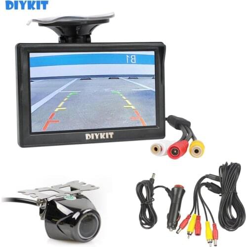 DIYKIT Car Parking Assistance 5 inch Rear View Monitor + Car Reversing Rearview Backup Camera with Rubber Vacuum Cup Bracket