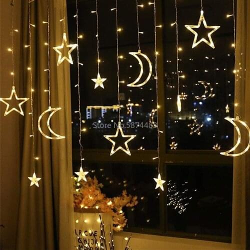 2.5M led Star Moon led curtain fairy string light fairy light Christmas light for Wedding patio window party decoration