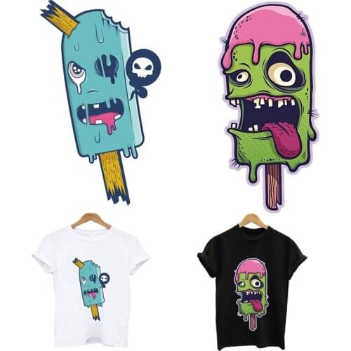 Iron-on transfers for clothing heat transfer patches Funny popsicle stripes appliques thermo stickers on clothes custom patch