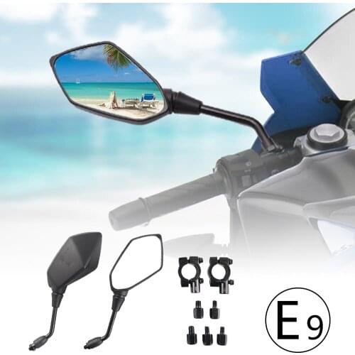 Universal Motorcycle Rear View Mirror 8mm 10mm w/ Handle Bar Mount Clamp For Suzuki Cruiser Chopper For Honda Victory