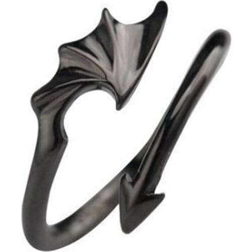 Punk Little Devil Dragon Gothic Evil Vampire Angel Wings Rings for Women Men Vintage Halloween Open Ring Statement Jewelry Gift