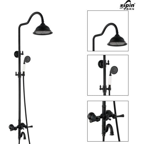 Bathroom Black Oil Paint Solid Brass Bathtub Shower Set Wall Mounted 8" Rainfall Shower Mixer Tap Faucet 3-functions Mixer Valve