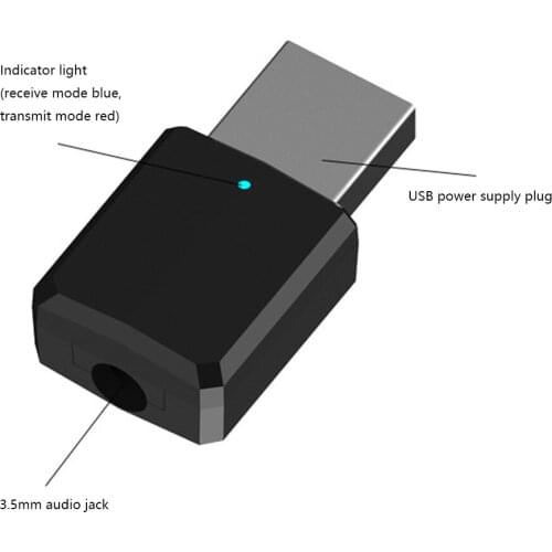 USB Bluetooth 5.0 Transmitter Receiver 2-in-1 3.5mm AUX Cable TV PC Headphones Audio Adapter