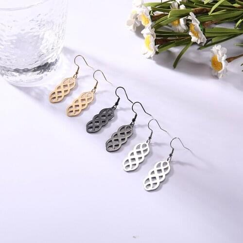Sipuris Celtic Knot Long Drop Earrings Stainless Steel Irregular Geometric Dangle Earrings Women Retro Personality Ear Jewelry