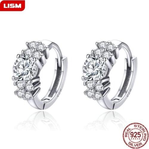 Fashion 100% 925 Sterling Silver Circular Earring with Crystal Luxury All Match Party Business Office Ladies Circle Ear Buckle