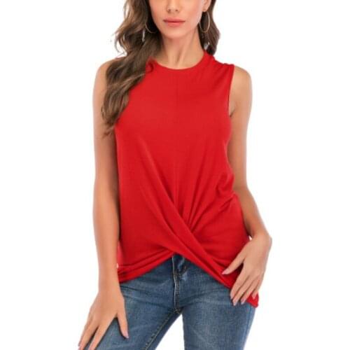 Women Summer Sleeveless O-neck Tops Solid Colour Black Red Y2k T-shirt Casual Tank Tops Loose Twisted Cutton Ladies T-shirts