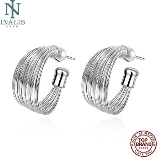 INALIS Multiline White Simple Stud Earrings For Women Push-Back Female Copper Earring Anniversary Fashion Jewelry New Arrival