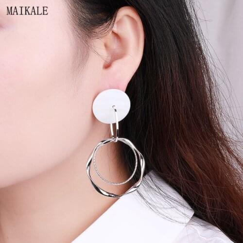 MAIKALE Simple Big Circle Drop Earrings for Women Round Resin Shell Gold Silver Color Hanging Dangle Earrings Party Jewelry Gift