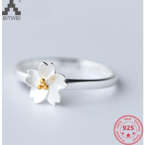 925 Sterling Silver For Women Rings Simple Fashion Chic Small Fresh Flower Opening Adjustable Ring Jewellery gifts For Women