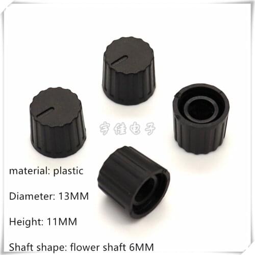 10 Piece 13×11MM black plastic knob cap potentiometer encoder switch knob is suitable for flower shaft 6MM