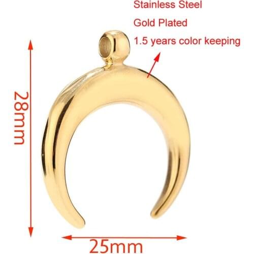 10pcs Stainless Steel Gold Tone Moon Pendant For Necklace Delicate Moon Pendant Half Horn Charm Simple Crescent Accessories