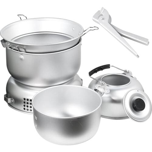 10PCS/set Camping Alcohol Stove Kit Portable Picnic Outdoor Cooking Set Dish Plate Pot Water Kettle Hand Vice Camping Equipment