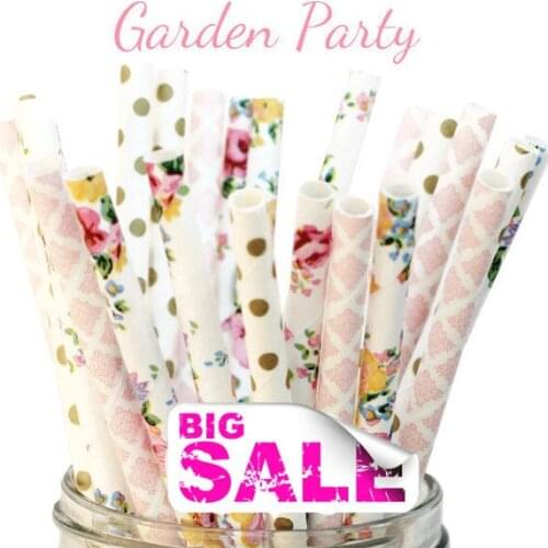 150pcs Mix Colors Garden Party Paper Straws,Gold Swiss Dot,Colorful Flower,Light Pink Damask,Floral,Tea,Wedding,Baby Shower,Bulk
