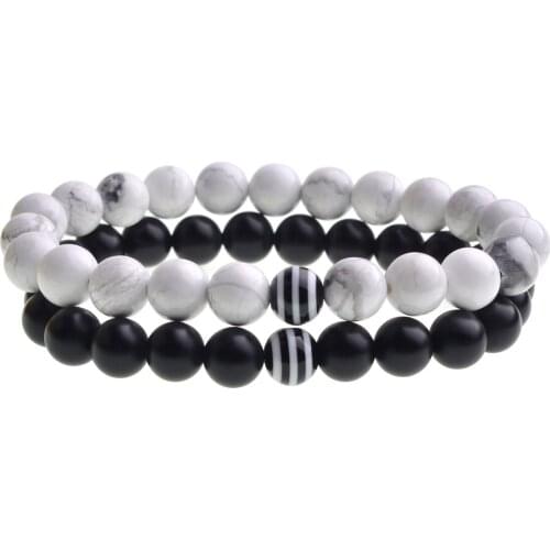 2pcs / Set Couples Distance Bracelet Natural Stone Classic Black And White Yin Yang Bracelets For Men Woman2018 Popular