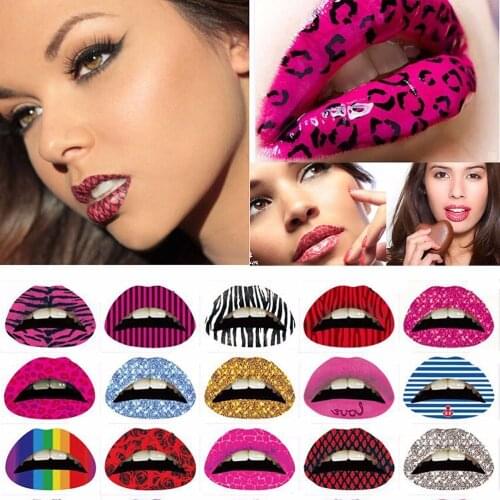 3Pcs New 3D Art lips sticker Glitter Pink sexy pattern makeup tattoo lip stickers Makeup Tools Wholesale