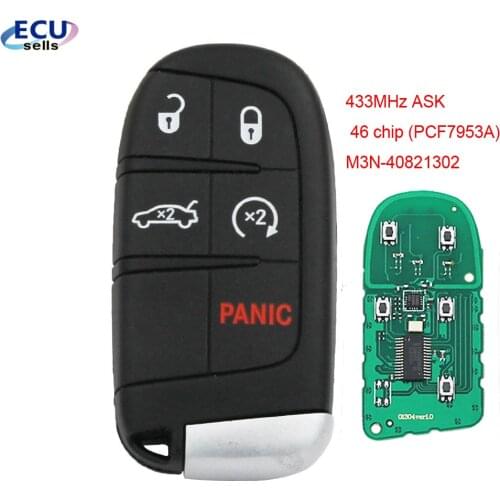 4+1 Button Smart Remote Key 433MHz ID46 Chip Fob for Dodge Challenger Journey 2014 2015 2016 2017 2018 FCC: M3N-40821302