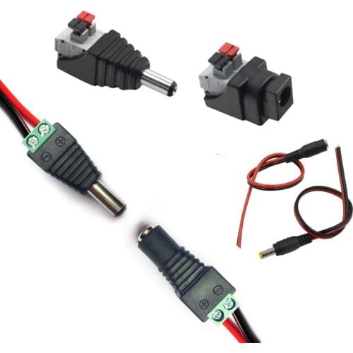 DC 5.5x2.1 Plug DC male Female Cable Wire Jack Connector Plug Adapter Tool-free 3528 5050 Single Color LED Strip Light