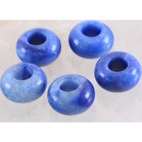 5Pcs Big Hole Beads Natural Stone 14mm Spacer Bead For Jewelry Making Earrings Women Men Ring Gem Blue Aventurine Bead K1015