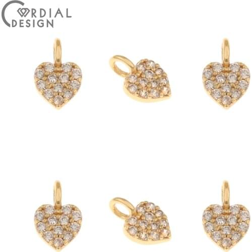 Cordial Design 40Pcs 5*7MM Jewelry Accessories/CZ Charms/Heart Shape/Genuine Gold Plating/Pendant/Hand Made/Earring Findings