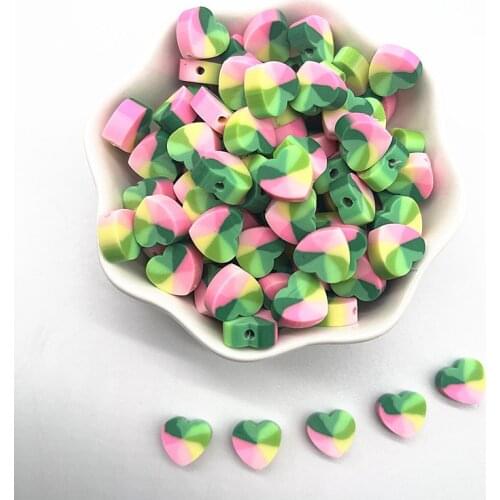 New 30pcs 10mm Heart-shaped Beads Polymer Clay Spacer Loose Beads for Jewelry Making DIY Bracelet Accessories #22