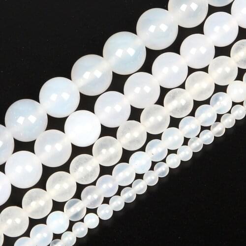 4-12mm Natural Stone Beads Round Smooth Loose White Agates Stone Beads For Jewelry Making DIY Charm Bracelet Necklace Handmade