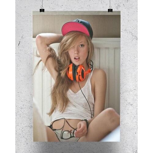 D1233 Sexy Hot Girl Headphones Music Positive Photo Silk Fabric Poster Art Decor Indoor Painting Gift