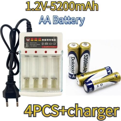 Dolidada new battery AA 5200 mAh rechargeable battery Ni-MH 1.2V AA battery watches, mice, computers, toys in+Charger