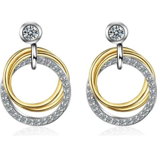 Double ring crystal circle versatile personality simple temperament short paragraph silver plated stud earrings WE116