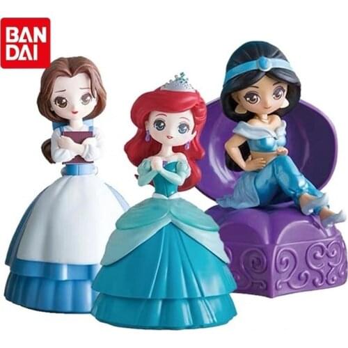 Bandai Genuine Gacha Disney Princess Modeling Ornaments 4 Belle Ariel Jasmine Anime Action Figure Model Toys Gifts For Children