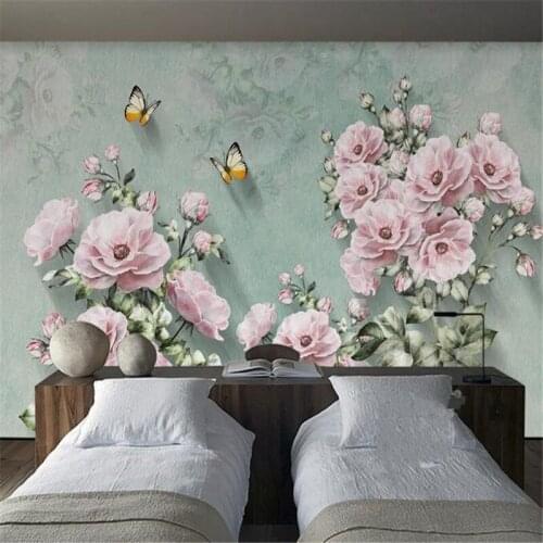 Beibehang Custom papier peint mural 3d European Idyllic Floral Wallpaper 3D Rose Butterfly TV Background wallpaper for kids room