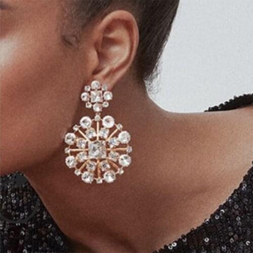 JIJIAWENHUA New Trend Drop Earrings womens Multicolor Rhinestone Temperament Party Gift Round Earrings Jewelry