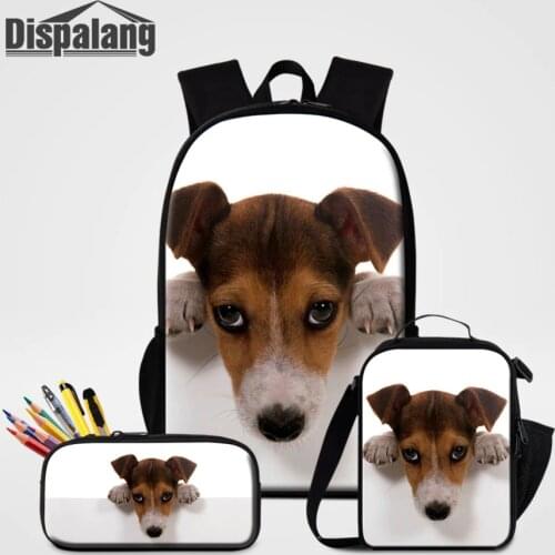 3 PCS Bags Set School Bag Pencil Case Lunchbox For Student Jack Russel Dog School Backpack For Children Girl Boy Custom Bookbag