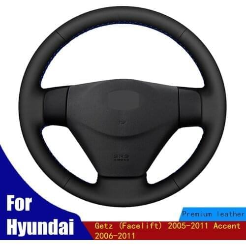 Hand-stitched Car Steering Wheel Cover Soft Black Genuine Leather For Hyundai Getz (Facelift) 2005-2011 Accent 2006-2011