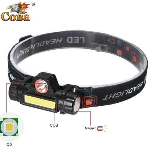 Coba new style mini headlamp cob headlight by 2 modes brightness adjustable use rechargeable portable light for fishing