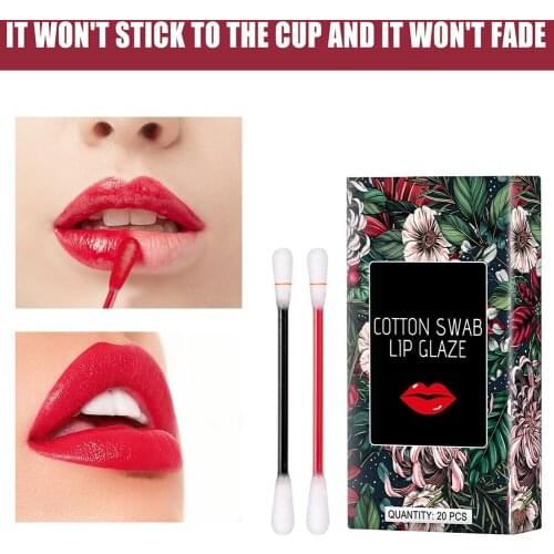 20 PCS/ Box Matte Red Not Sticky Waterproof Disposable Tattoo Red Portable Lipstick Cotton Swab Lip Color Box
