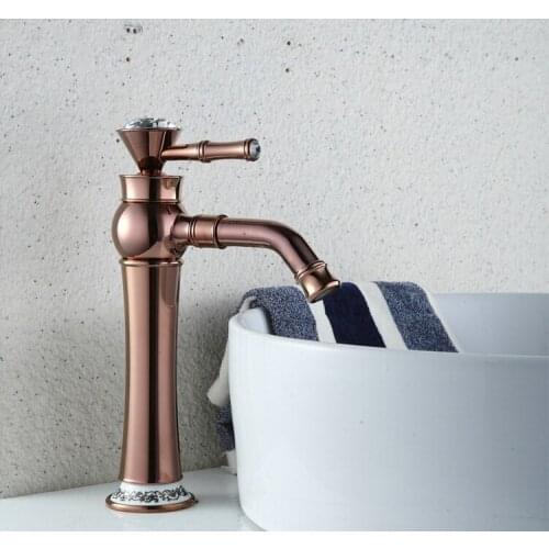 Copper Taps Antique Rose Golden basin faucet with diamond hot and cold deck mounte water faucet RS317