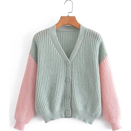 MESTTRAF Women 2021 Fashion Patchwork Casual Loose Cardigan Sweater Retro Long Sleeve Cardigan Coats Streetwear