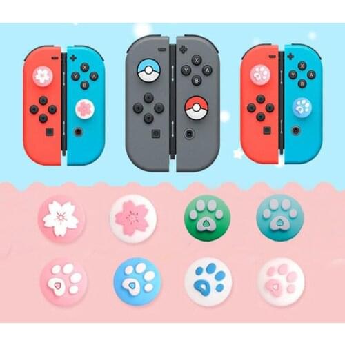 Cute Cat Paw Claw Cherry Flower Thumb Stick Grip Cap Joystick Cover For Nintendo Switch Lite Joy-Con Controller Thumbstick Case