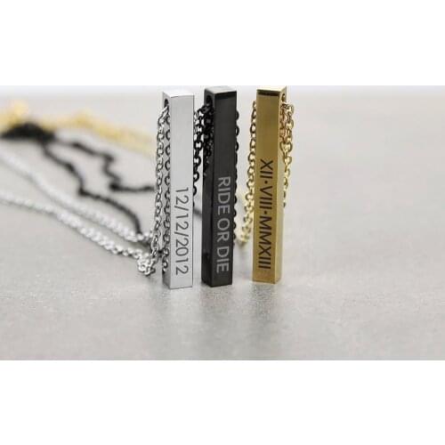 Mini-World Personalized Engraving Name Date Geographical Location Bar Square Column Pendant Men Charm Necklace Stainless Steel