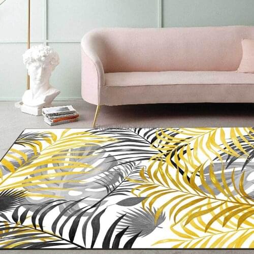 Fashion Modern Summer Fresh Yellow Gray Plant Leaves Living Room Bedroom Bedside Carpet Floor Mat Customization